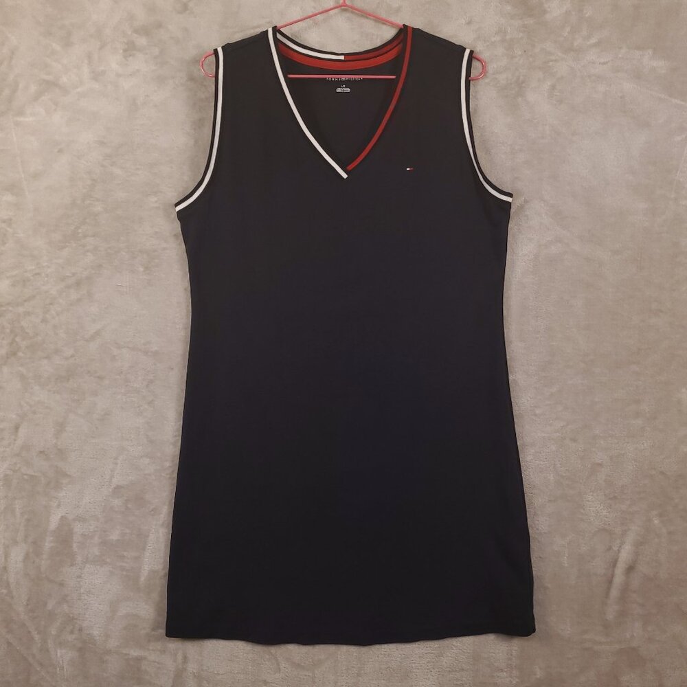 Tommy Hilfiger Sleeveless Mini Dress Cotton V Neck Womens Size L Nautical Summer